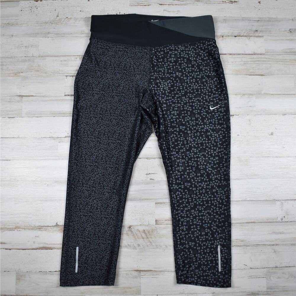 Nike DRI-FIT Crop Leggings Women's Small Performance Running Capri Geometric